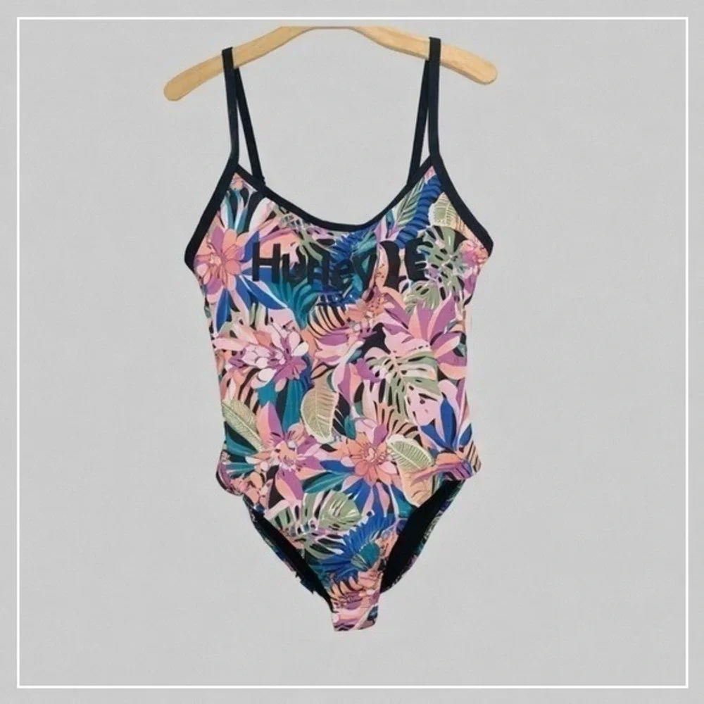Hurley One Piece Swimsuit Women Plus‎ 1X Tropical Cage Back Hawaiian Beachwear